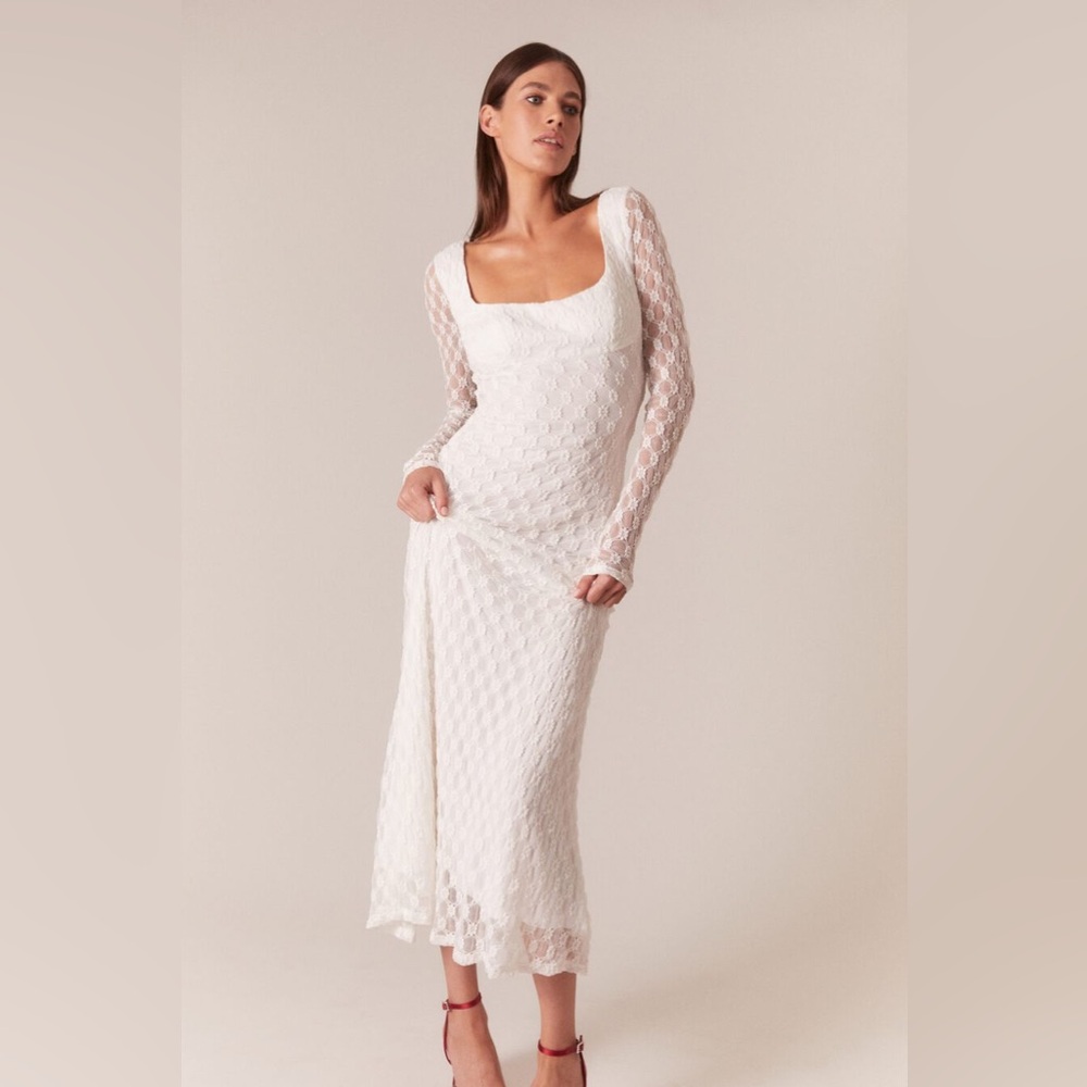 Bardot White Long Sleeve Lace Midi Dress